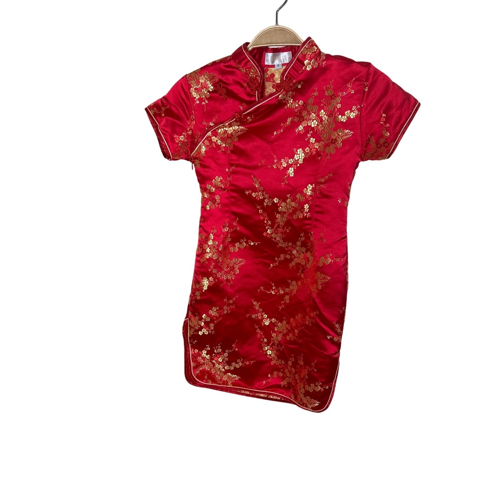 Bitablue Red Gold Floral Brocade Cheongsam Qipao Mini Dress Size 6 Mandarin - Picture 3 of 6